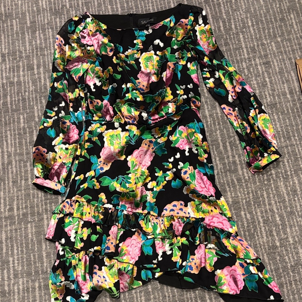 SALONI Black Multicolor Floral Dress